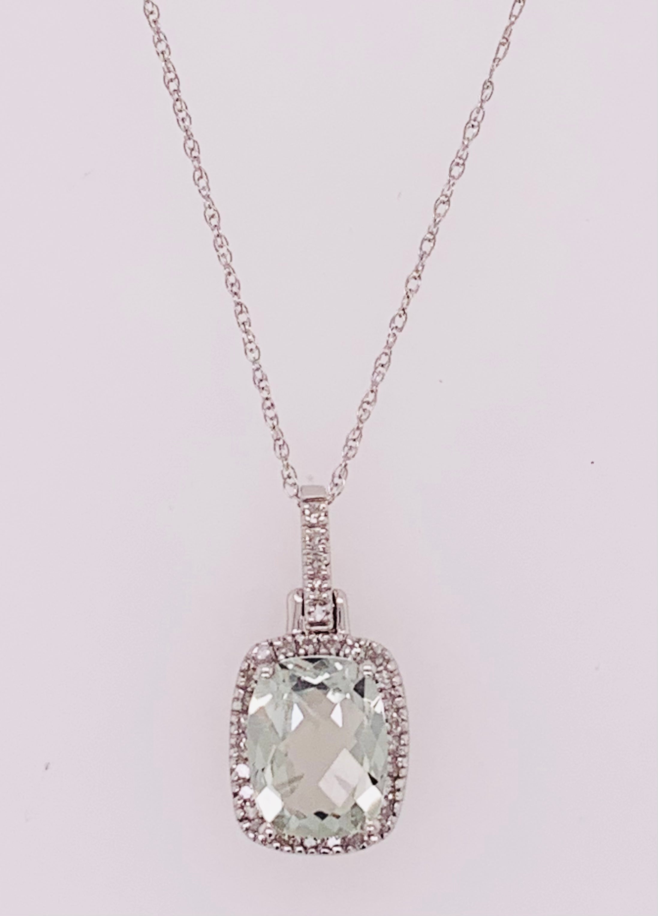 10K Green Amethyst & Diamond Pendant