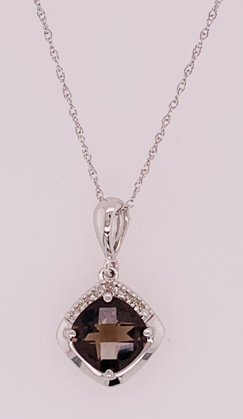 14K Smokey Quartz and Diamond Pendant