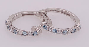 14K Aquamarine and Diamond Hoop Earrings