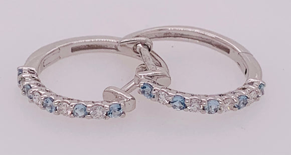 14K Aquamarine and Diamond Hoop Earrings