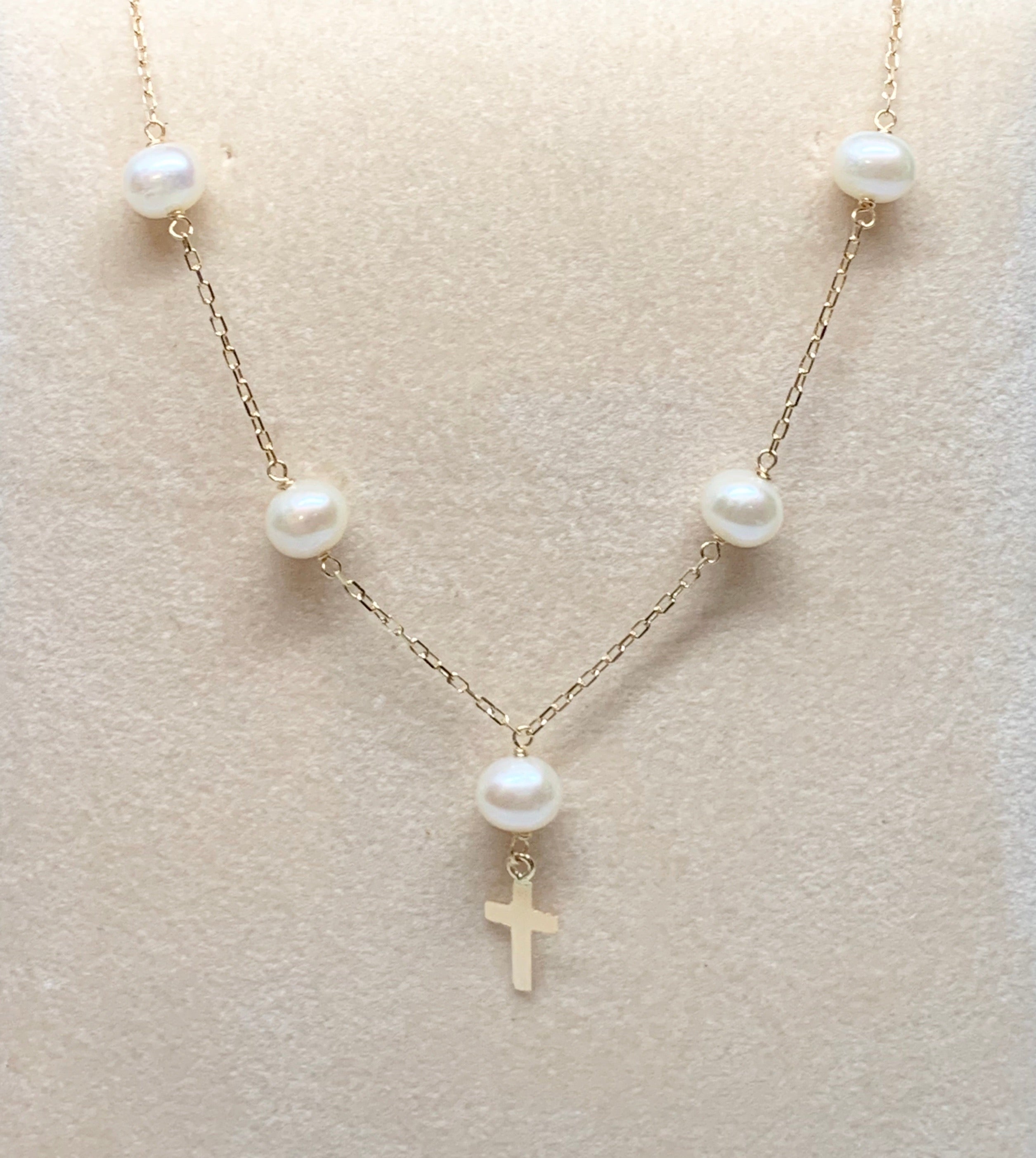 5-6 MM Freshwater Pearl Necklace with 14K Cross