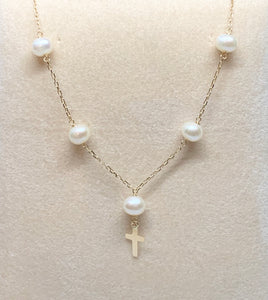 5-6 MM Freshwater Pearl Necklace with 14K Cross