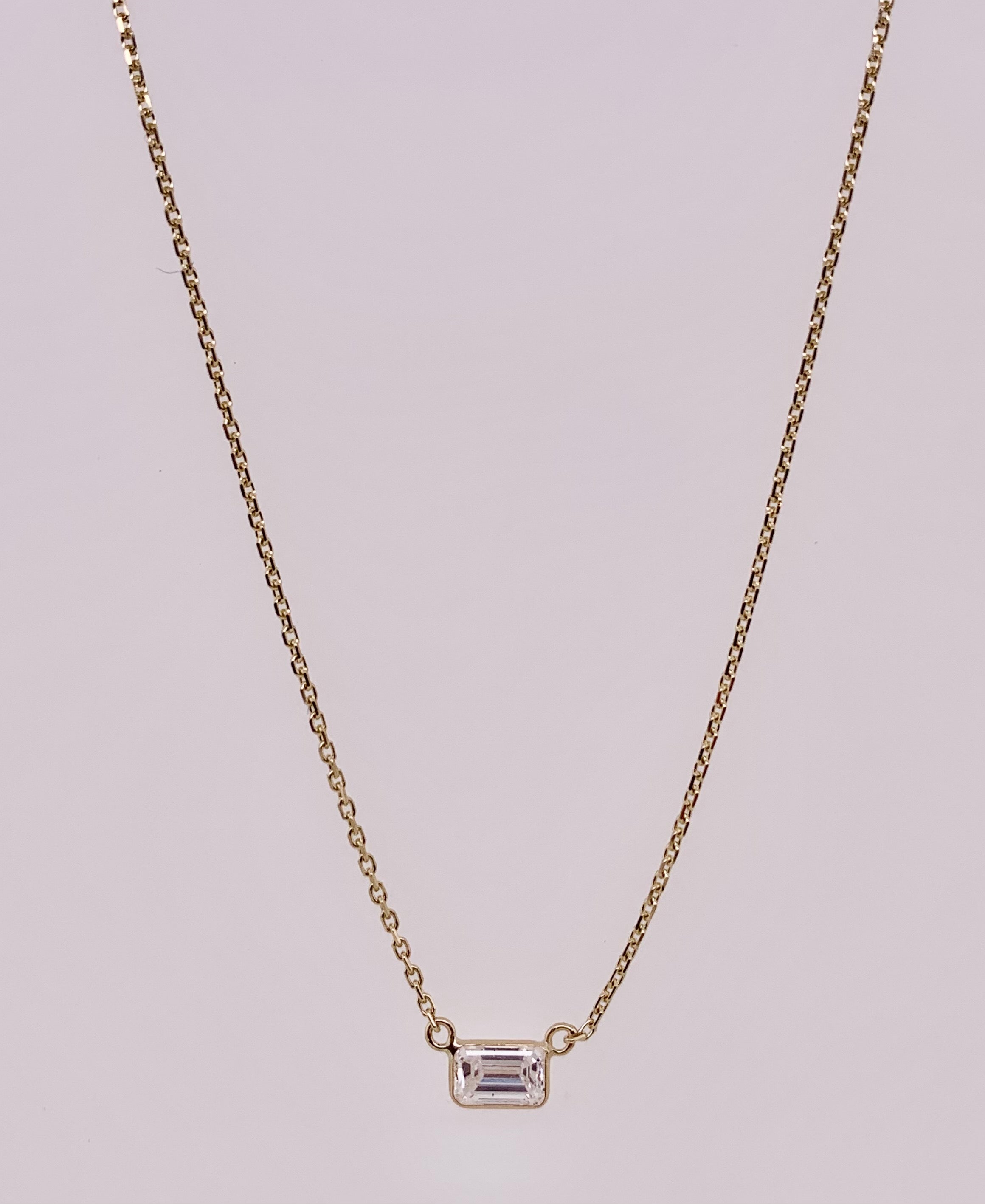 Single Emerald Cut Diamond Necklace