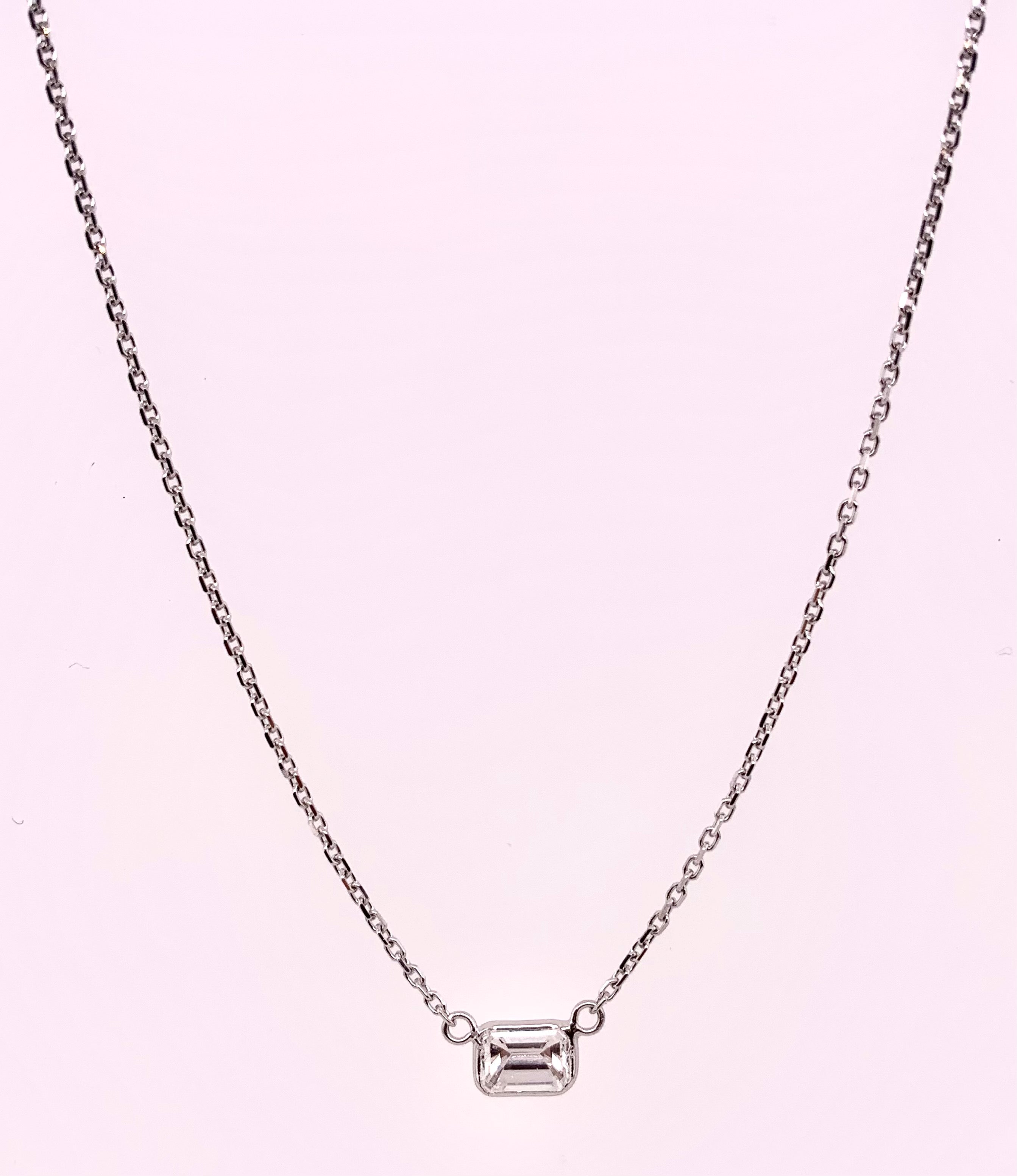 Single Emerald Cut Diamond Necklace