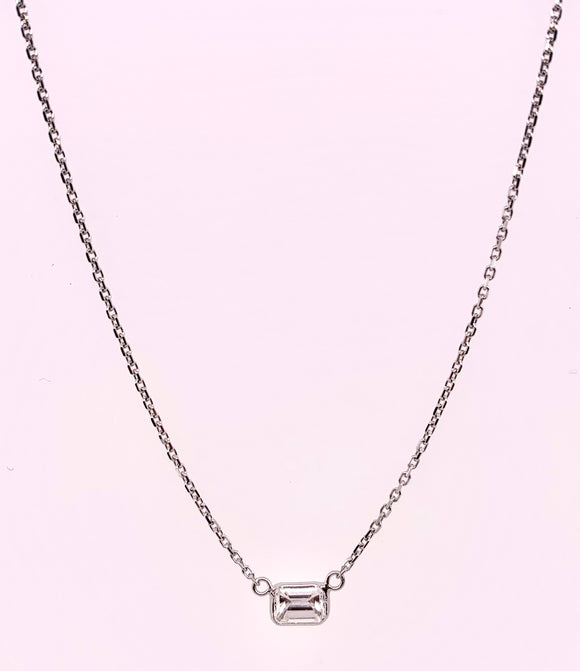 Single Emerald Cut Diamond Necklace