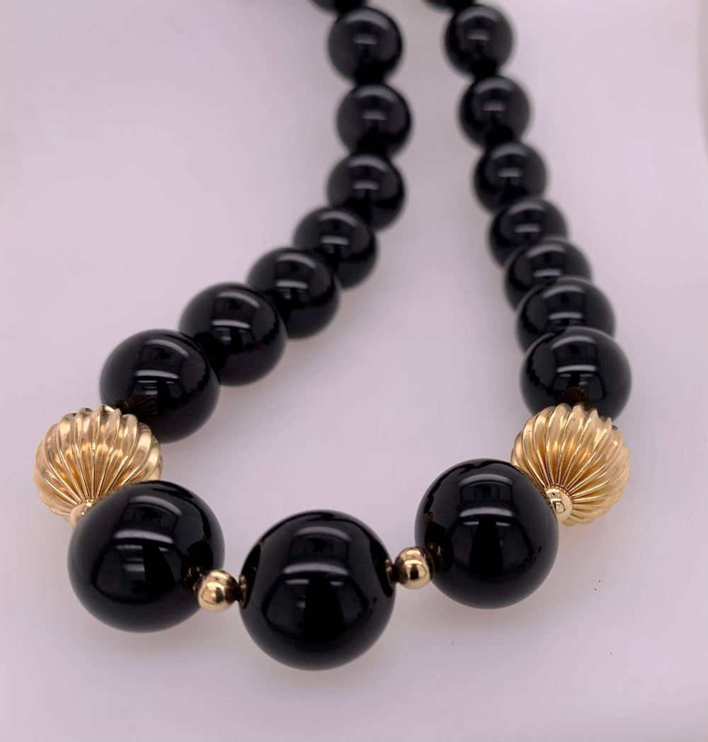 Estate 14K & Black Onyx Bead Necklace