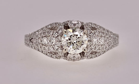 14K White Gold Diamond European Cut Diamond Ring