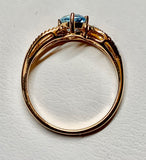 14K Rose Gold Blue Topaz & Diamond Ring