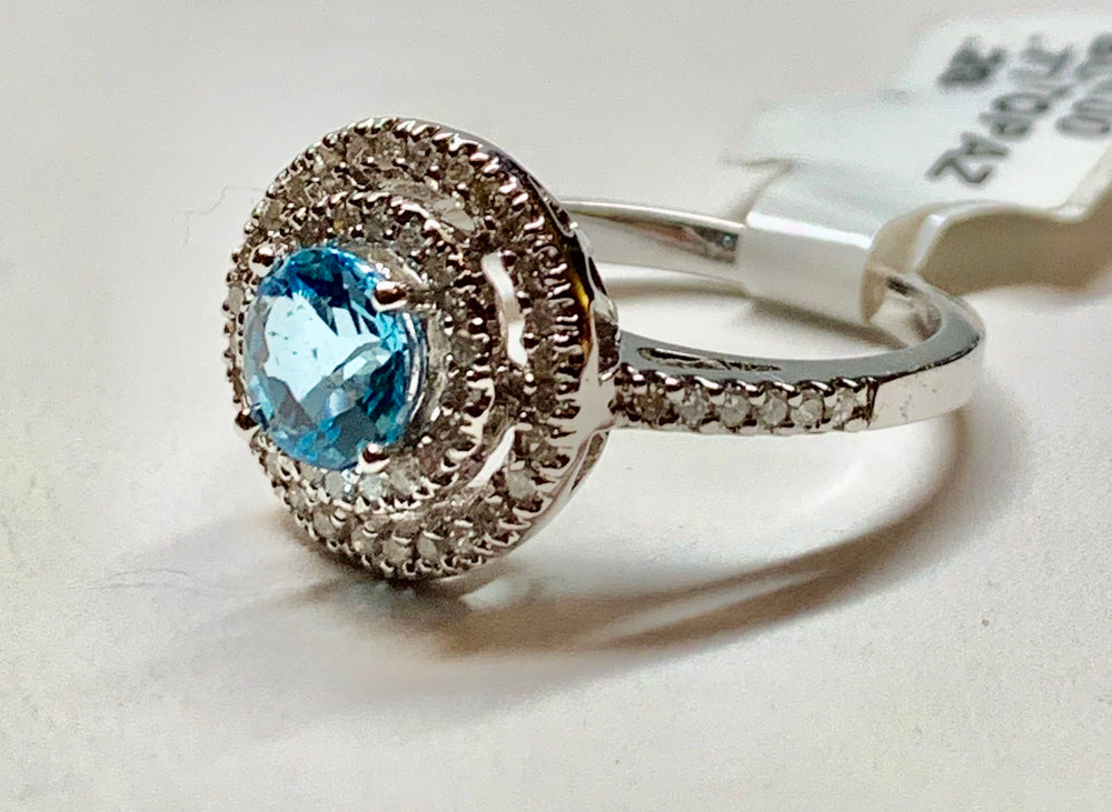 14K Blue Topaz & Diamond Ring