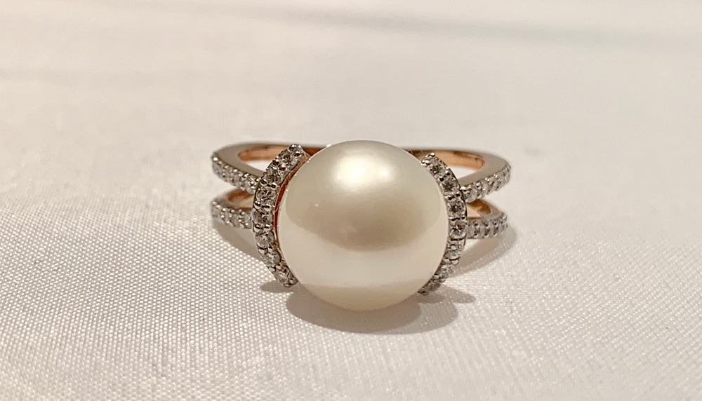 14K Rose Gold Pearl and Diamond Ring