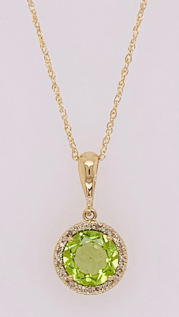 14K Peridot and Diamond Pendant