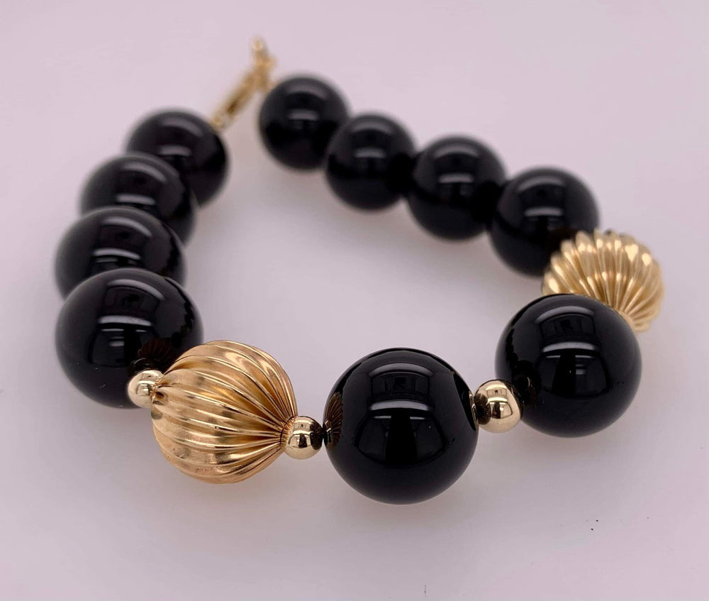 Estate 14K & Black Onyx Bead Bracelet