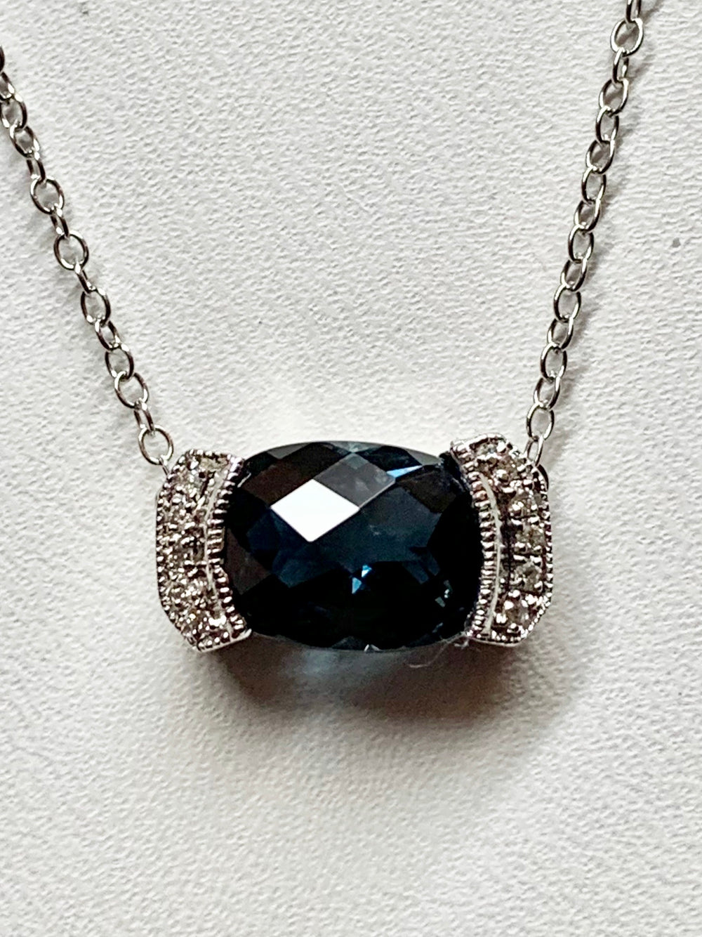 14K White Gold Blue Topaz & Diamond Pendant