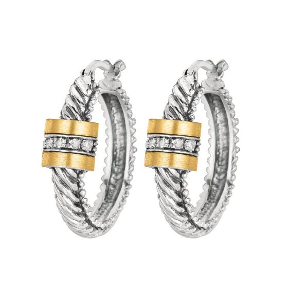 Phillip Gavriel Sterling/18kt Diamond Hoop Earrings