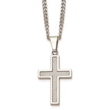 Stainless Steel Polished with Grey Carbon Fiber Inlay Small Cross Necklace